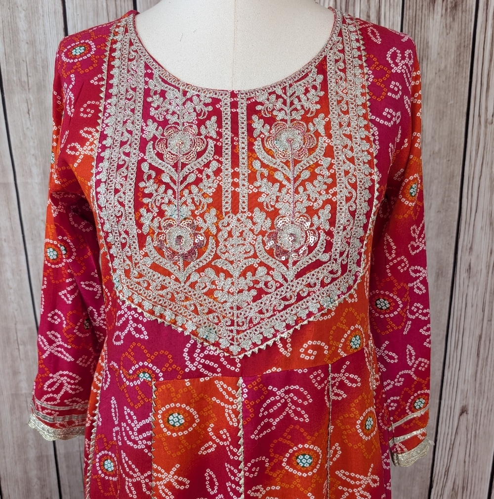 Elegant Pink and Orange Embroidered Anarkali Dress | Indian Dress - Picture 5 of 12